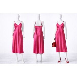 Morgan Taylor Intimates XL Pink Satin Midi Nightgown V Neck Spaghetti Strap Ling